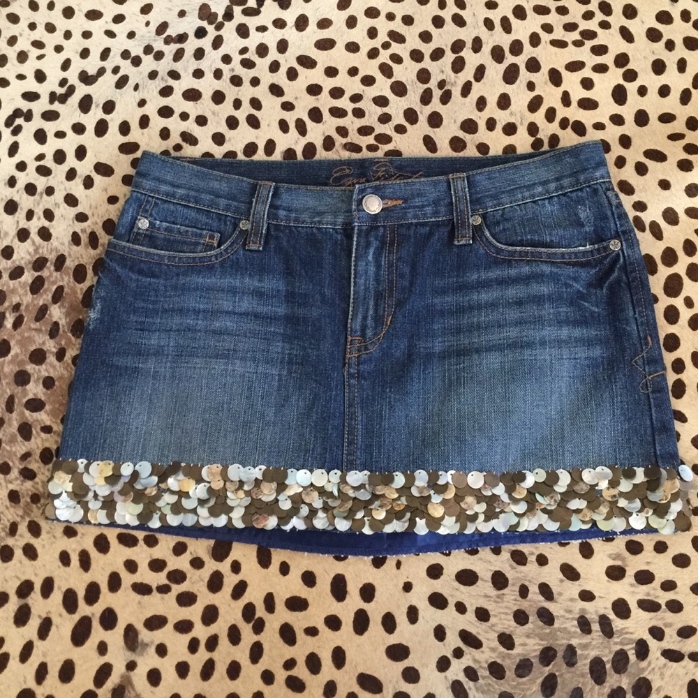 Ezra Fitch Denim Jean Sequins Jewels Skirt Sz 26